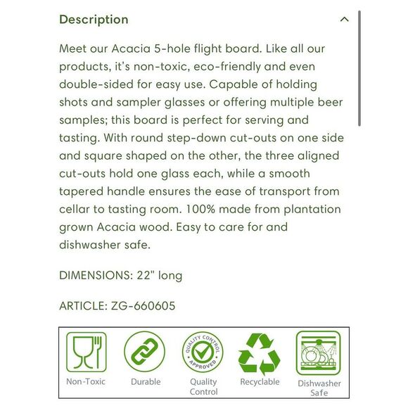 Zavis Green Acacia 5-Hole Double-Sided Flight Board 22" 3 boards per box - Picture 13 of 14